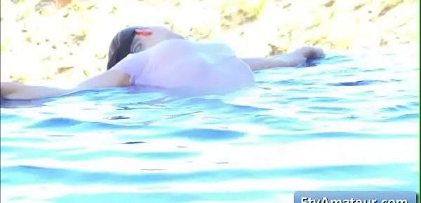  Young cutie girl Fiona take a swim in her pool and play with her perky nipples